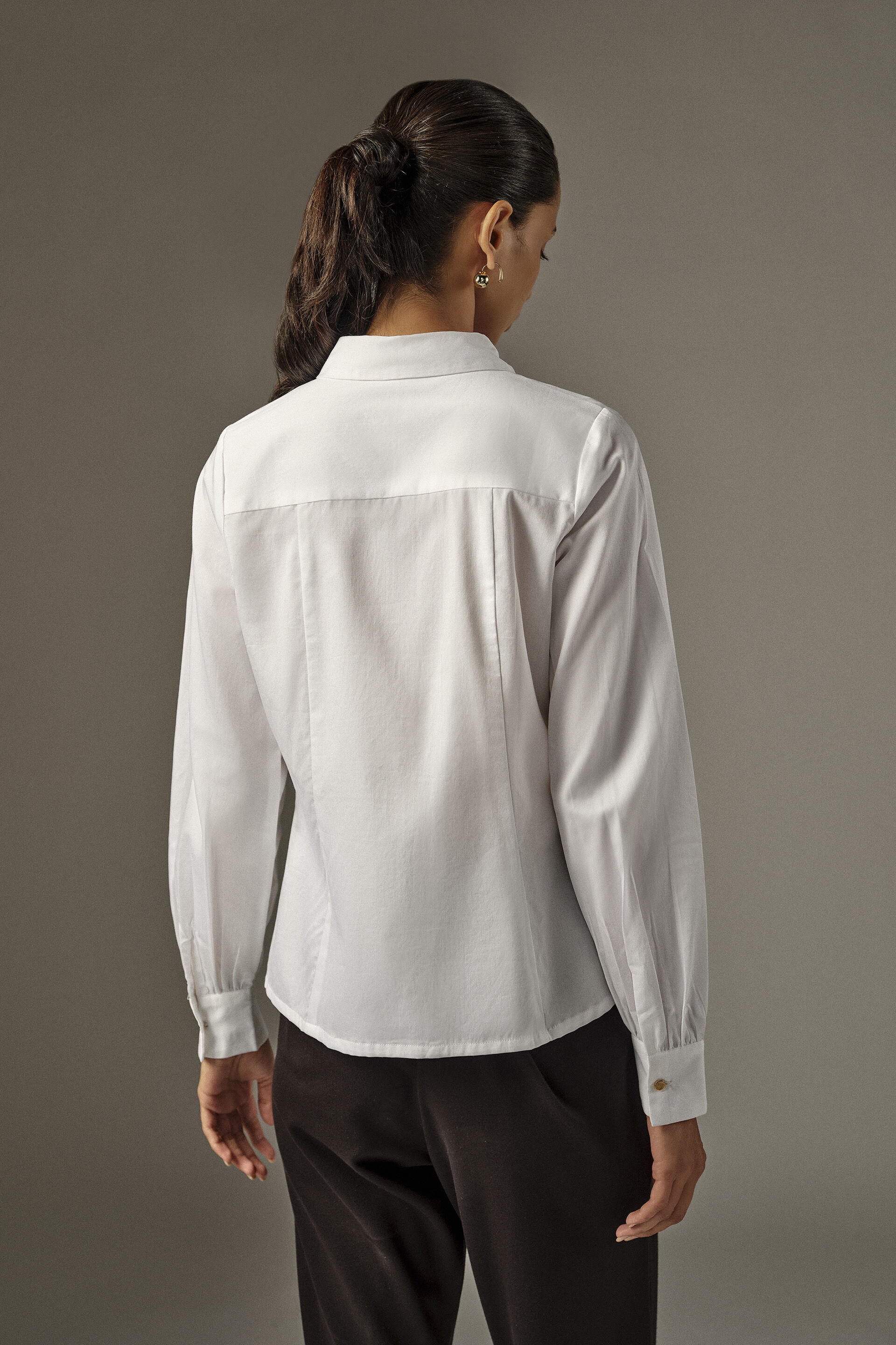 Button-Detail Cotton Shirt, White, image 6